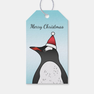 Süßer Gentoo-Pinguin mit Santa-Hut auf Blau Geschenkanhänger