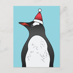 Süßer Gentoo-Pinguin mit Santa-Hut auf Blau Postkarte