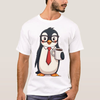 Süßer Geschäftspinguin mit Kaffeeglas und Krawatte T-Shirt