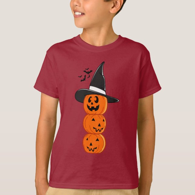 Süßer geschichteter Kürbis-Hexen-Halloween-Kinder- T-Shirt (Vorderseite)