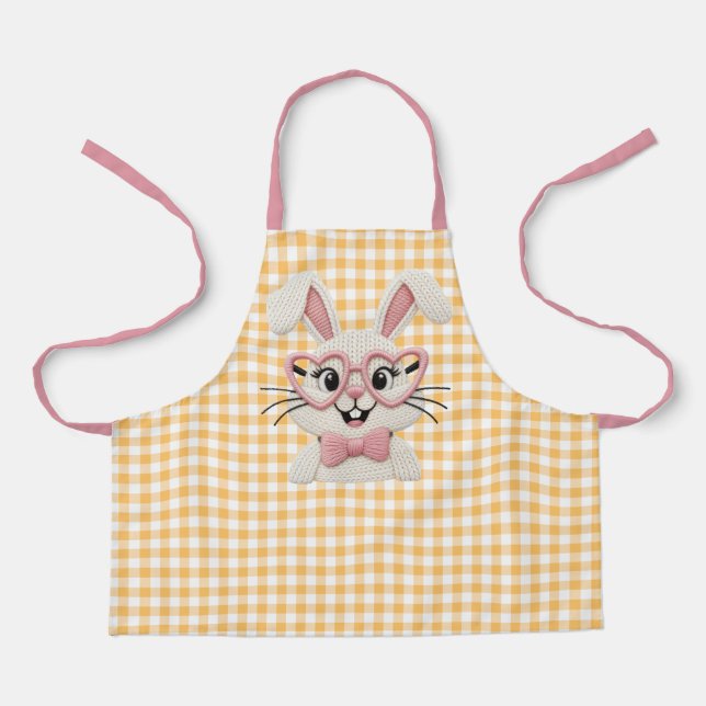 Süßer Gingham-Hase mit rosa Herzbrille  Schürze (Vorderseite)