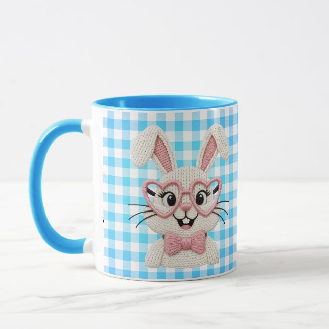 Süßer Gingham-Hase mit rosa Herzbrille  Tasse (Links)