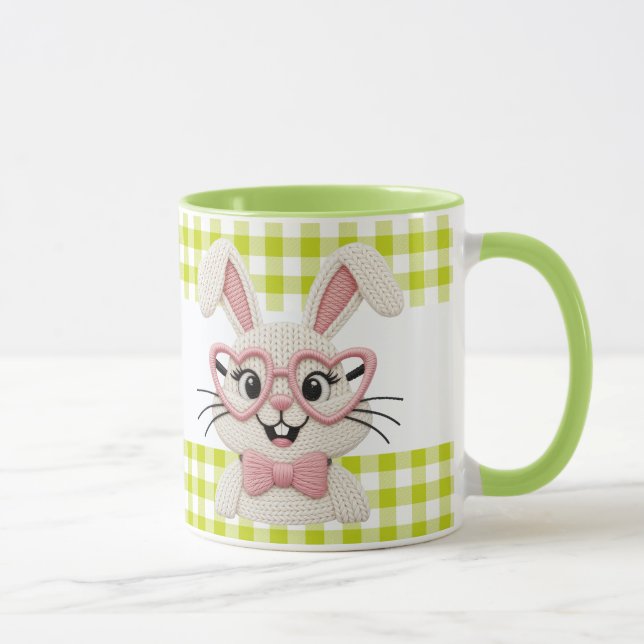 Süßer Gingham-Hase mit rosa Herzbrille  Tasse (Rechts)