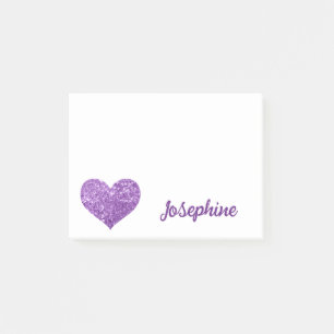 Süßer Glitter-Lila-Herz-Personalisierter Mädchenna Post-it Klebezettel
