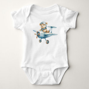 Süßer glücklicher blauer Bärenpilot Jungen Baby Strampler