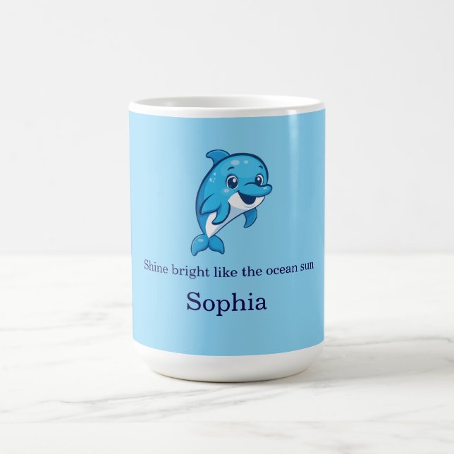 Süßer glücklicher blauer Delfin Cartoon-Meereskrea Kaffeetasse (Mittel)