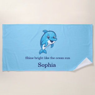Süßer glücklicher blauer Delfin Cartoon Meereskrea Strandtuch