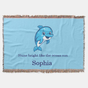 Süßer glücklicher blauer Delfin Cartoon Meerestier Decke