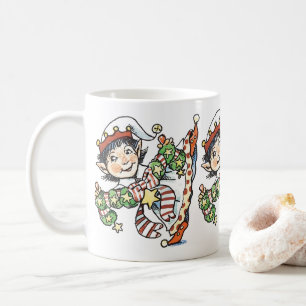 Süßer glücklicher Elf tanzt, Retro-Weihnachts-Cart Tasse