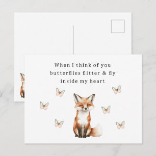 Süßer glücklicher Fuchs denkt an dich Schmetterlin Postkarte
