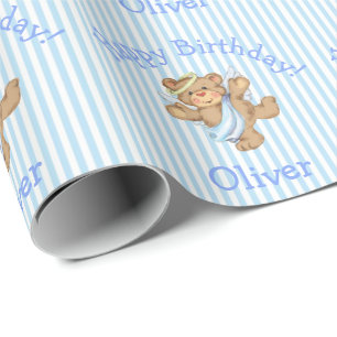 Süßer Glücklicher Geburtstag Teddybär Engel Baby J Geschenkpapier