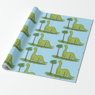 Süßer glücklicher grüner Brontosaurus-Dinosaurier- Geschenkpapier
