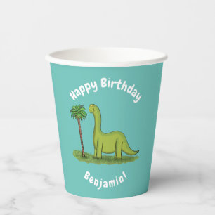 Süßer glücklicher grüner Brontosaurus-Dinosaurier- Pappbecher