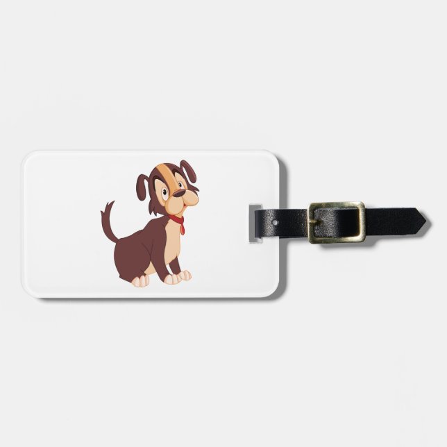 Süßer glücklicher Hund, brauner Welpe sitzend Gepäckanhänger (Vorderseite horizontal)