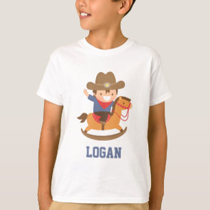 Süßer glücklicher kleiner Cowboy auf Schaukelpferd T-Shirt