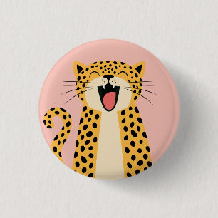 Süßer glücklicher lächelnder wilder Leopard Cartoo Button