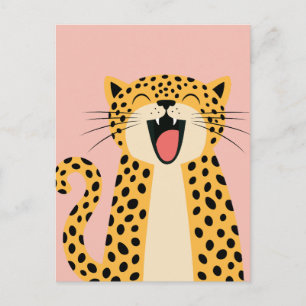 Süßer glücklicher lächelnder wilder Leopard Cartoo Feiertagspostkarte