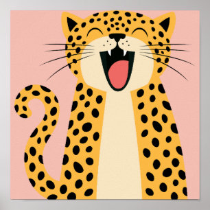 Süßer glücklicher lächelnder wilder Leopard Cartoo Poster
