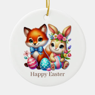 Süßer glücklicher Osterhase Fuchs anpassbar Keramik Ornament