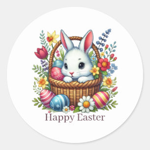 Süßer glücklicher Osterhase Runder Aufkleber