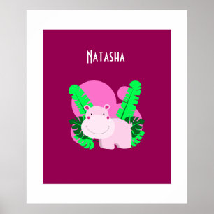 Süßer glücklicher rosa Flusspferd Poster