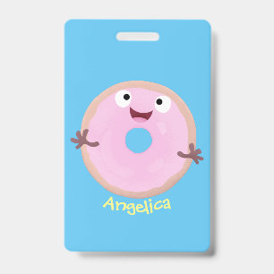 Süßer glücklicher rosa glasierter Donut-Cartoon Ausweis
