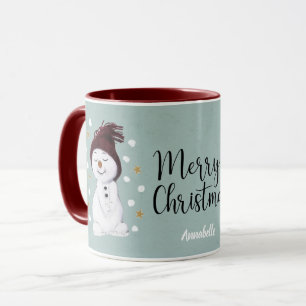Süßer glücklicher Schneemann Winter Blau Weihnacht Tasse