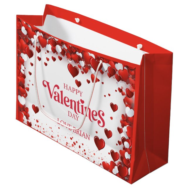 Süßer glücklicher Valentinstag Große Geschenktüte (Vorderseite Schrägansicht)