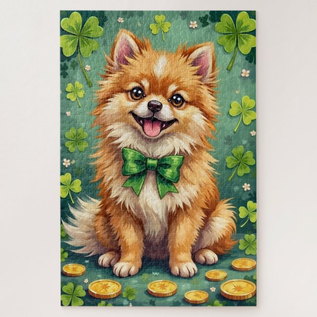 Süßer Glückspomeranian am St. Patrick's Day Puzzle (Vertikal)
