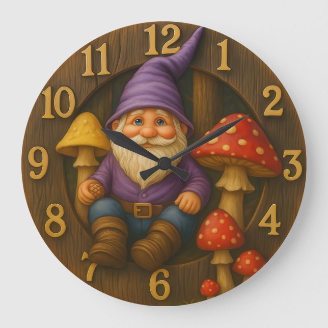 Süßer Gnom im rustikalen Pilzwald Uhr (Vorderseite)