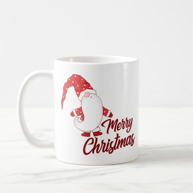 Süßer Gnom mit langem Bart Frohe Weihnachten Kaffeetasse (Links)