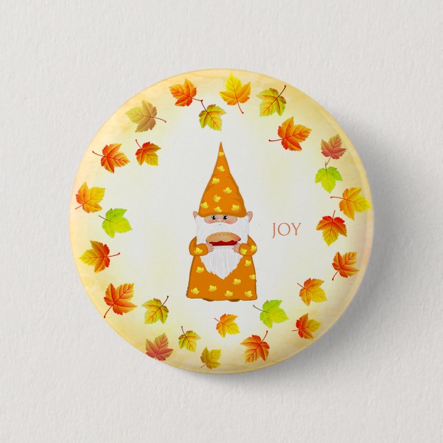 Süßer Gnom und Herbstlaub  Button (Vorderseite)