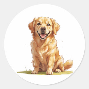 Süßer Golden Retriever auf Gras Runder Aufkleber