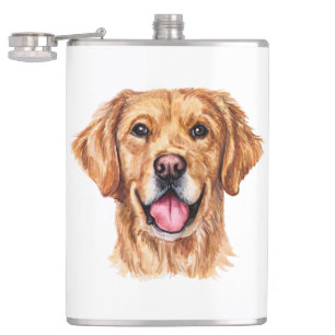 Süßer Golden Retriever Geschenk Wasserfarbe Welpe Flachmann