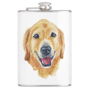 Süßer Golden Retriever Geschenk Wasserfarbe Welpe Flachmann