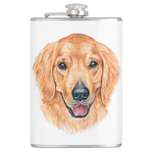 Süßer Golden Retriever Geschenk Wasserfarbe Welpe Flachmann