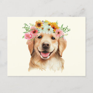 Süßer Golden Retriever Hund mit Blumen  Postkarte