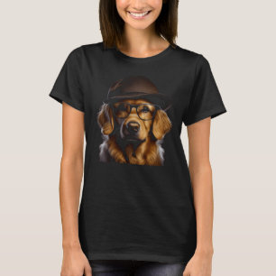 Süßer Golden Retriever Hund Mit Hut Und Brille Gra T-Shirt