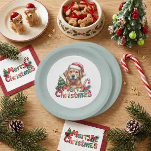 Süßer Golden Retriever Hund Weihnachten Pappteller