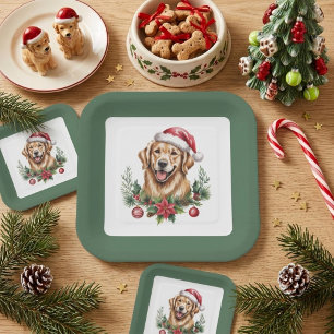 Süßer Golden Retriever Hund Weihnachten Pappteller