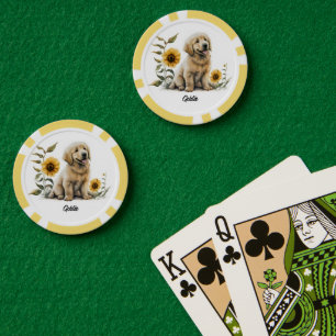 Süßer Golden Retriever mit Sonnenblumen Pokerchips