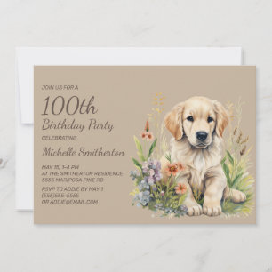 Süßer Golden Retriever Welpe 100. Geburtstag Einladung