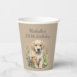 Süßer Golden Retriever Welpe 100. Geburtstag Pappbecher