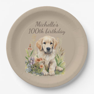 Süßer Golden Retriever Welpe 100. Geburtstag Pappteller