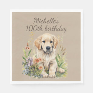 Süßer Golden Retriever Welpe 100. Geburtstag Serviette