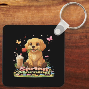 Süßer Golden Retriever Welpe Frühlingsmorgen Schlüsselanhänger