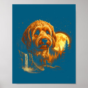 Süßer Goldendoodle heult Mond Vintage lustig Poster