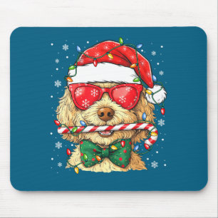 Süßer Goldendoodle Weihnachtsmann Hut Xmas Lichter Mousepad