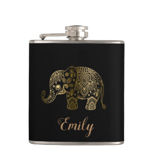 Süßer goldener Paisley-Elefant Flachmann