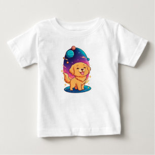 Süßer goldener Welpe im bunten Weltraum Baby T-shirt